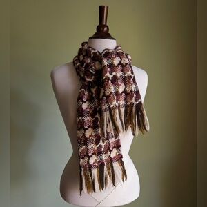 Vintage Houndstooth Scarf, Cottagecore Autumnal Colors, Mauve, Mohair Knit